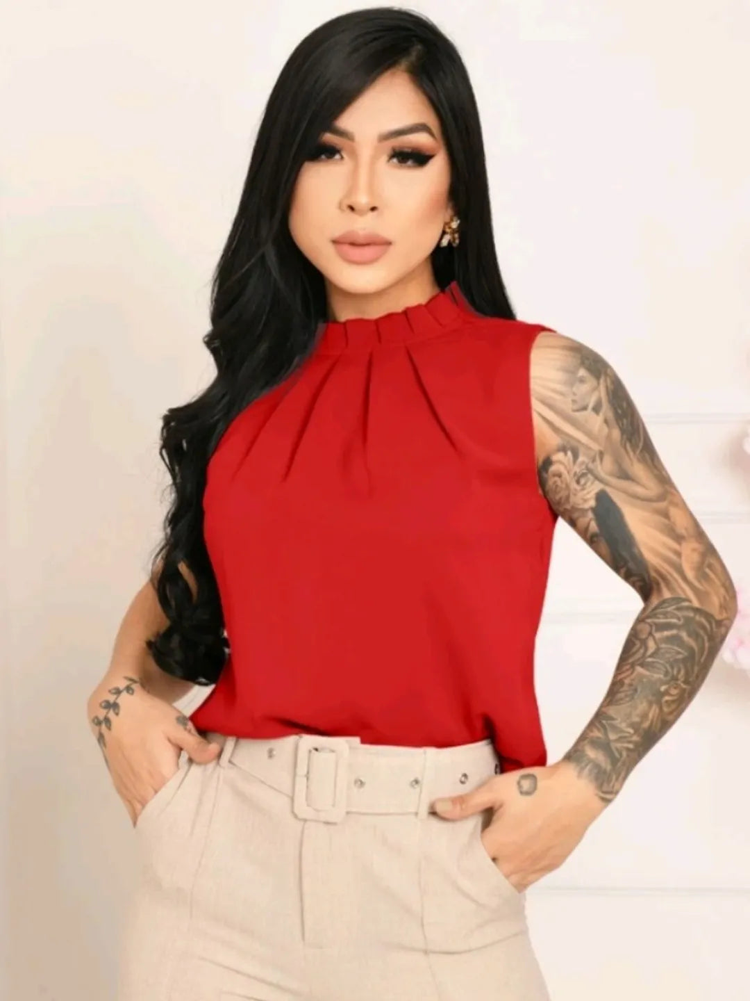 Regata feminina gola babado com bortao na costa 133