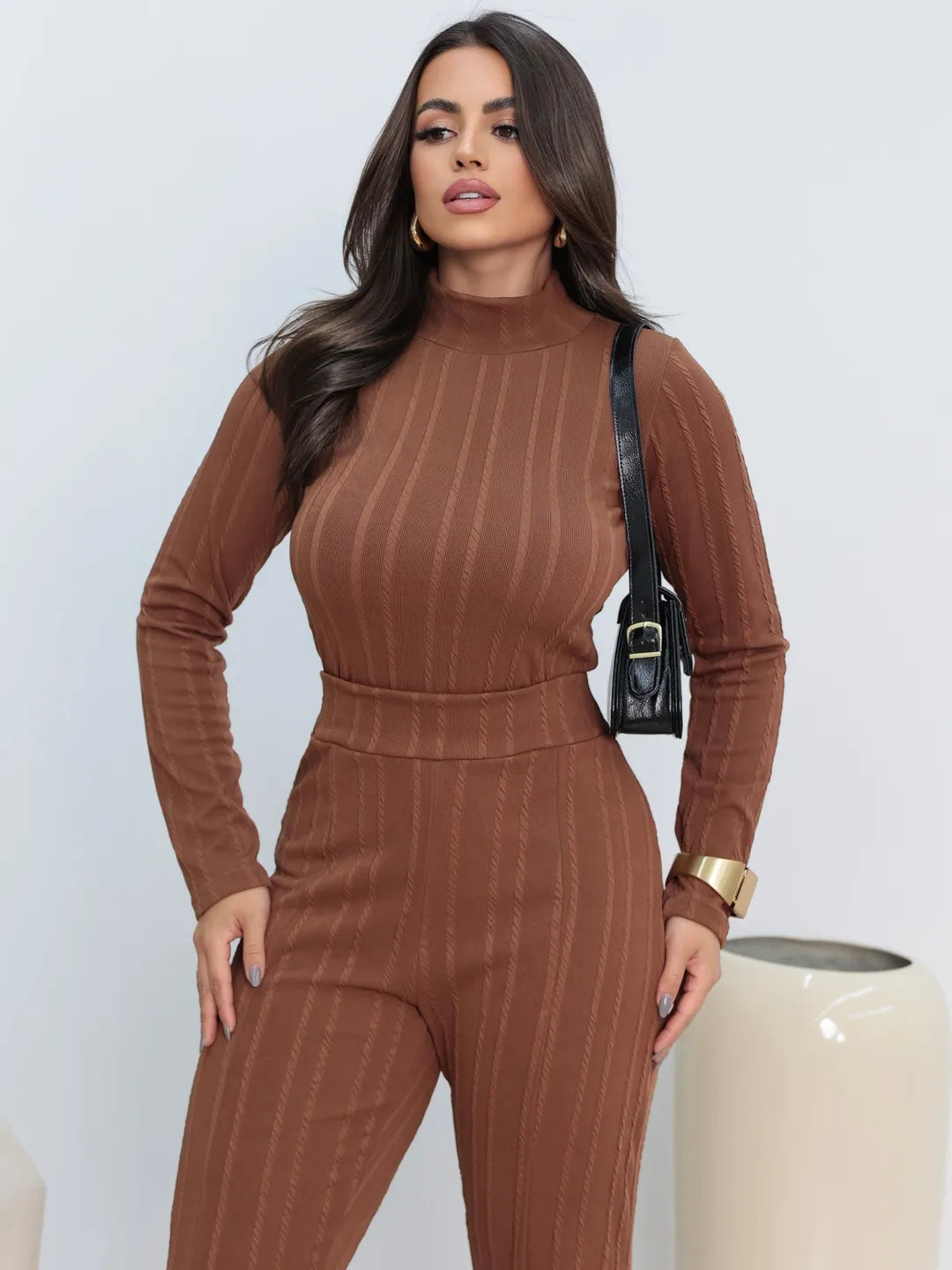 2 peças/Conjunto Camiseta de Manga Longa Ajustada com Costela e Calça Casual de Verão 246