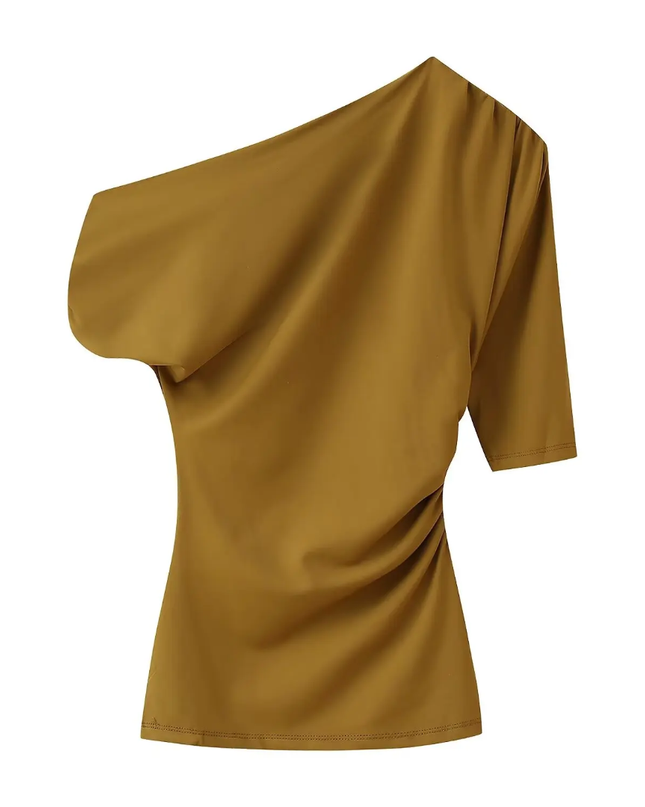 Blusa Feminina Assimétrica de Mangas Curtas