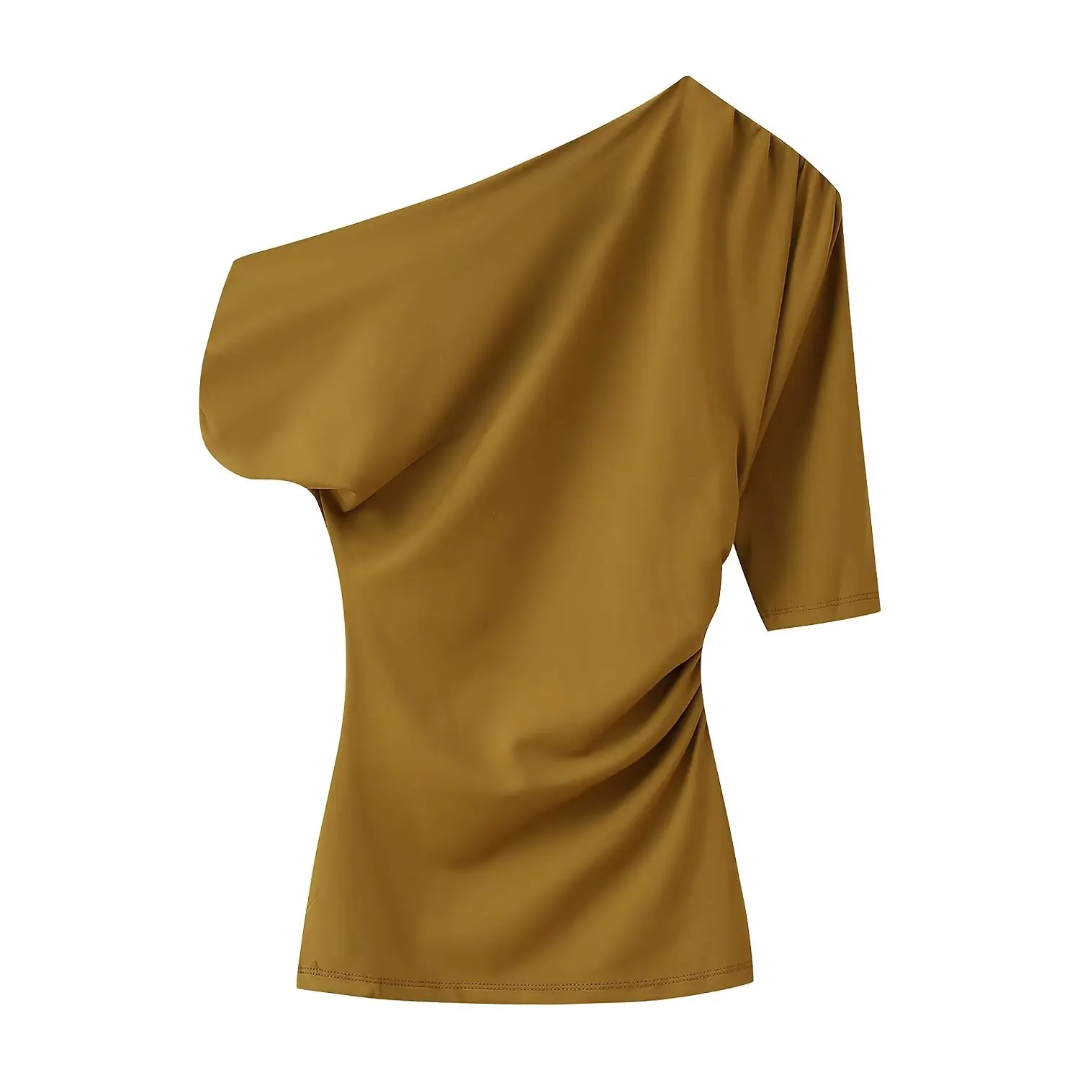 Blusa Feminina Assimétrica de Mangas Curtas