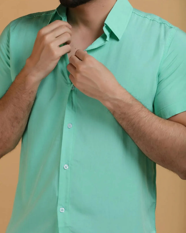 Camisa Social Masculino Manga Curta De Botão Lisa 474