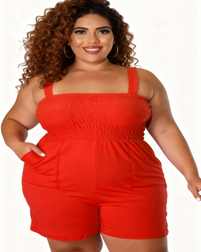 Macacão casual plus size com bolso e shorts 38