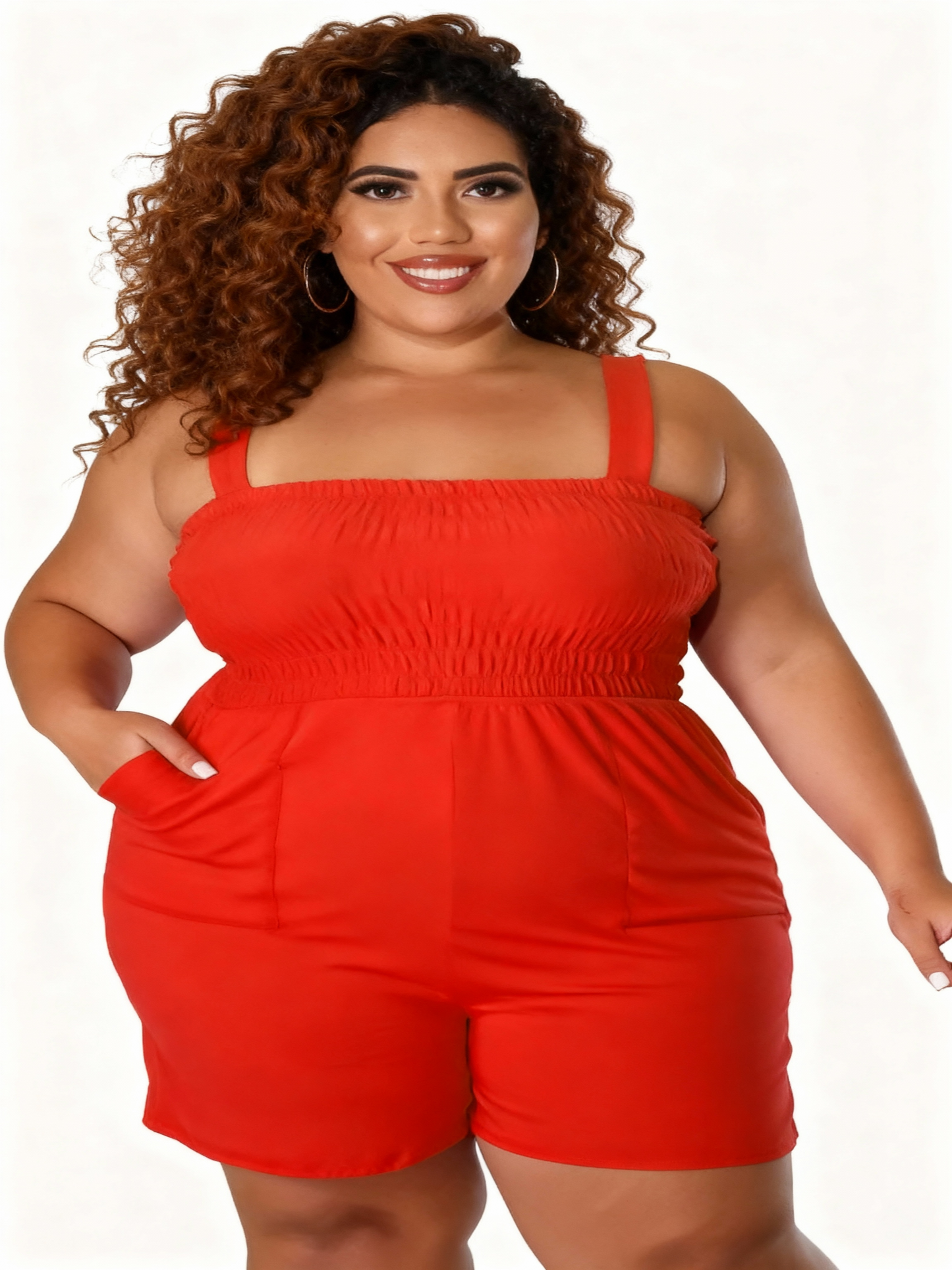 Macacão casual plus size com bolso e shorts 38