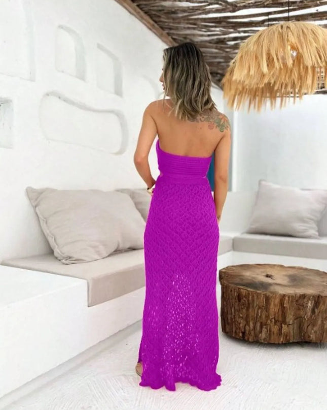 Vestido Longo Em Tricot Rendado Alça com forro Elegante 445