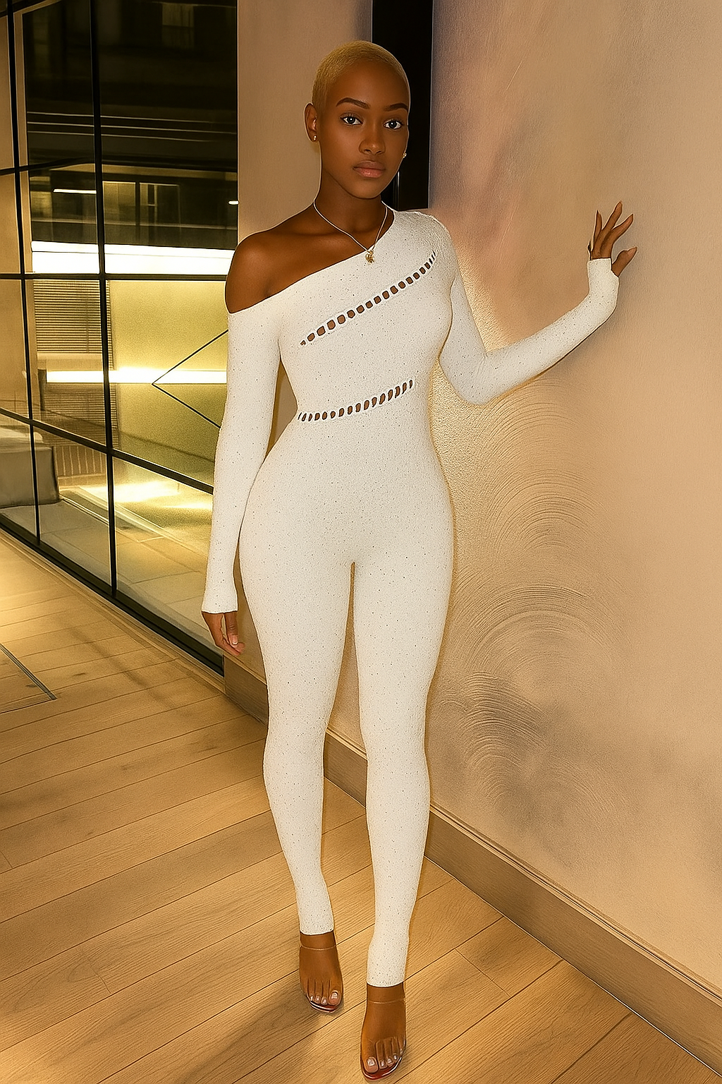 Macacão justo com miçangas e ombros descobertos 29