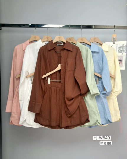 Conjunto feminino camisa e shorts em tecido leve 289