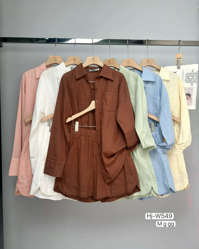 Conjunto feminino camisa e shorts em tecido leve 289