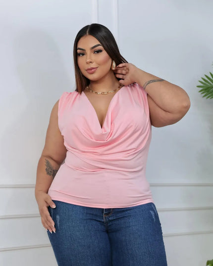 Top Regata Básica Elegante e Confortável, Versátil para o Dia a Dia, Gola Redonda Rosa, Tamanhos Plus Size para Mulheres 262