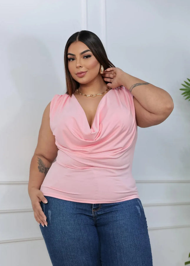 Top Regata Básica Elegante e Confortável, Versátil para o Dia a Dia, Gola Redonda Rosa, Tamanhos Plus Size para Mulheres 262
