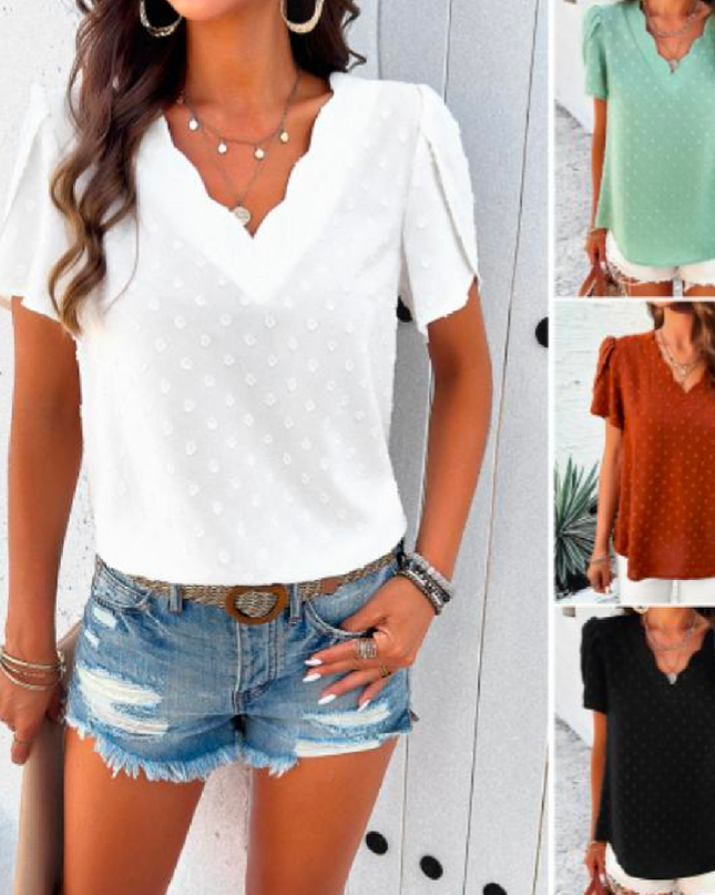 Blusa ponto suíço manga pétala gola v 140