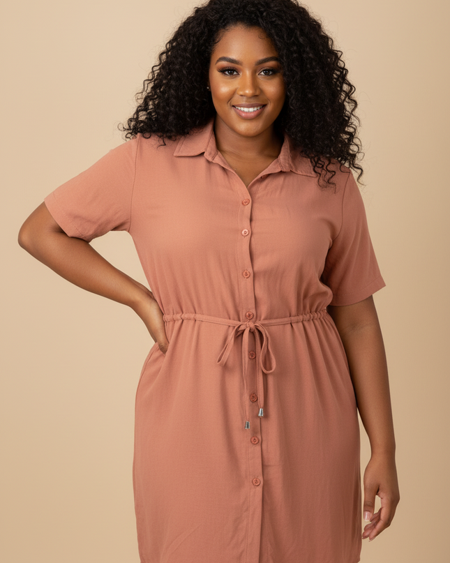 Vestido Feminino  Alfaiataria  Midi  Botões  Chemise  Premium  Plus Size 533