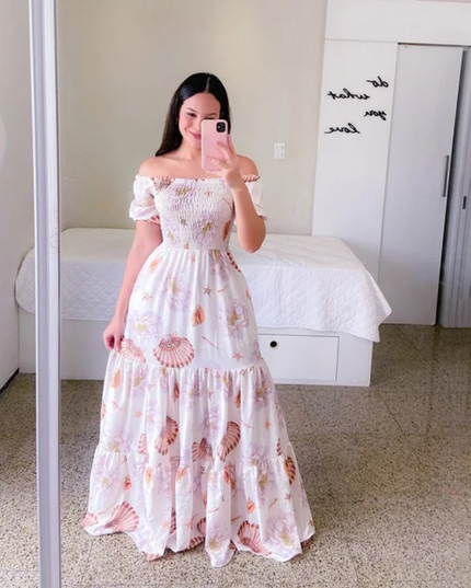 Vestido longo feminino sem alças com estampa de borboletas 209