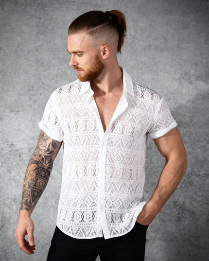 Camisa casual respirável de malha jacquard masculina 35