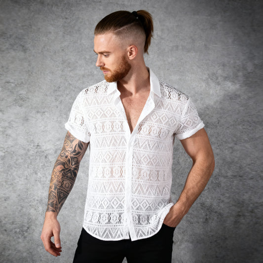 Camisa casual respirável de malha jacquard masculina 35