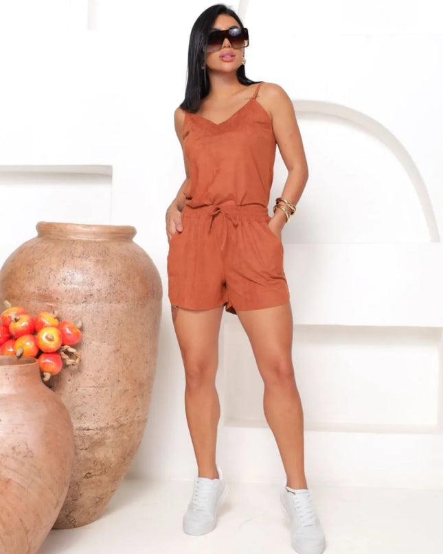 Conjunto Feminino Confortável Short Curto Com Bolso E Blusa De Alça fina 242