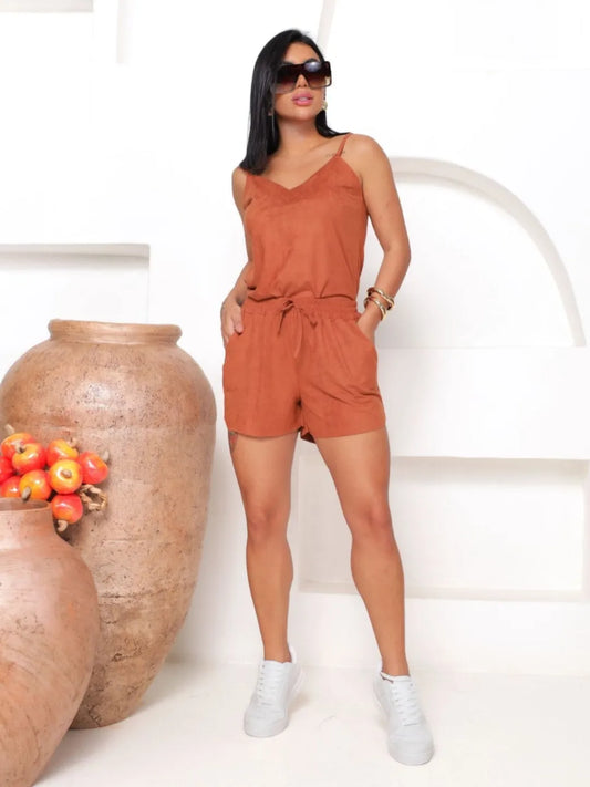 Conjunto Feminino Confortável Short Curto Com Bolso E Blusa De Alça fina 242