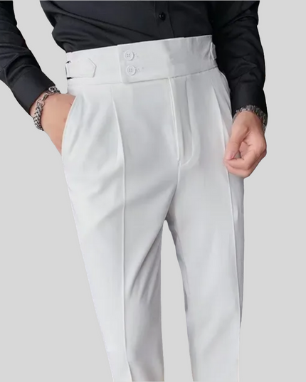 Calças de terno elásticas de cintura alta para homens 13