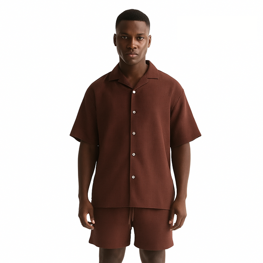 Conjunto 2 Peças: Camisa Texturizada e Shorts com Caimento Solto