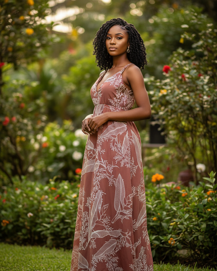 Vestido Longo com Alça Estampa Patchwork, Estilo Praia e Férias para Mulheres 539
