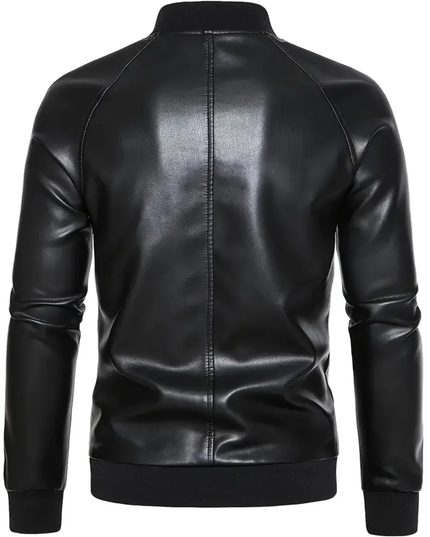 Jaqueta de couro preta casual com gola de beisebol 10