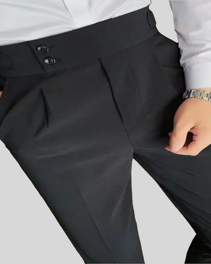 Calças de terno elásticas de cintura alta para homens 13