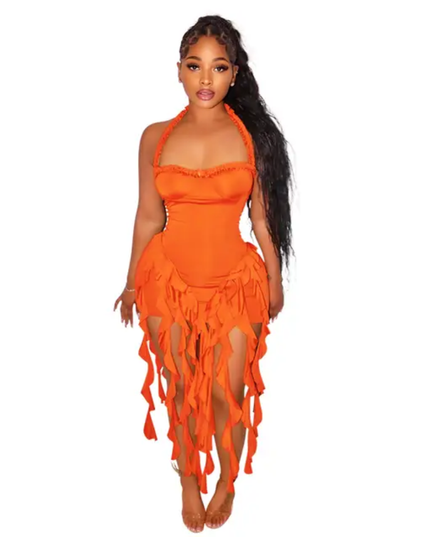 Vestido Mini Bodycon Sexy de Festa, Roupas de Aniversário, Babados Retalhos Halter 505