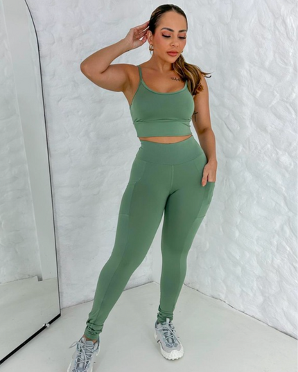 Conjunto fitness legging e top suplex Academia Ribbed 564