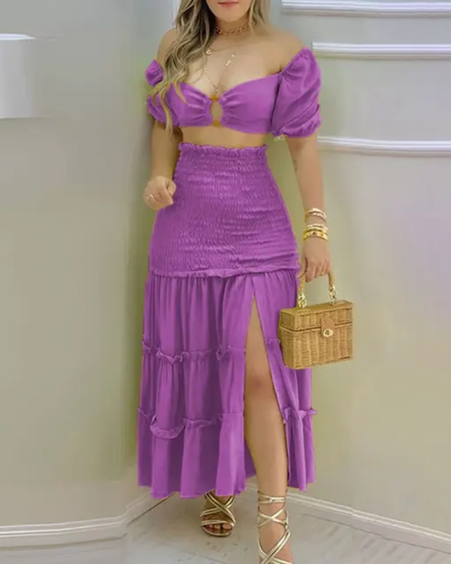 2 peças/Conjunto Top Regata de Textura de Verão para Mulheres com Laço Nas Costas e Saia 309