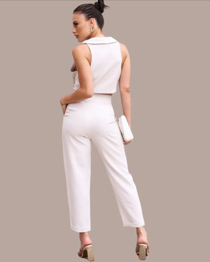 Conjunto colete e calça em alfaiataria estoque 90