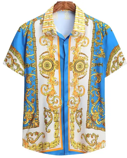 Camisa masculina de manga curta com estampa étnica havaiana 34