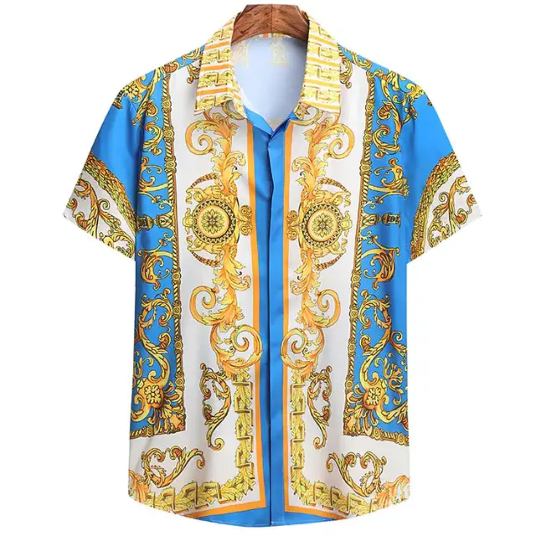 Camisa masculina de manga curta com estampa étnica havaiana 34