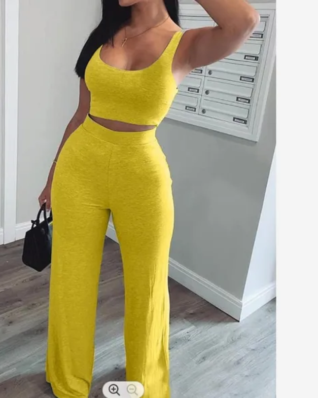 Regata Cropped e Calça Reta de Cor Sólida 315