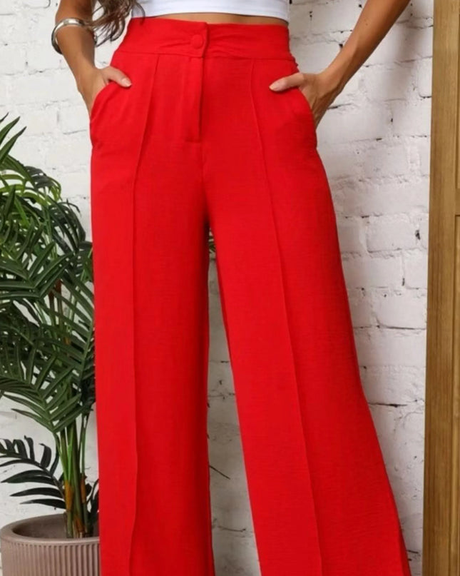 Calça Pantalona Tecido Duna com Zipere botão Forrado cintura alta social alfaiataria feminino mulher 510