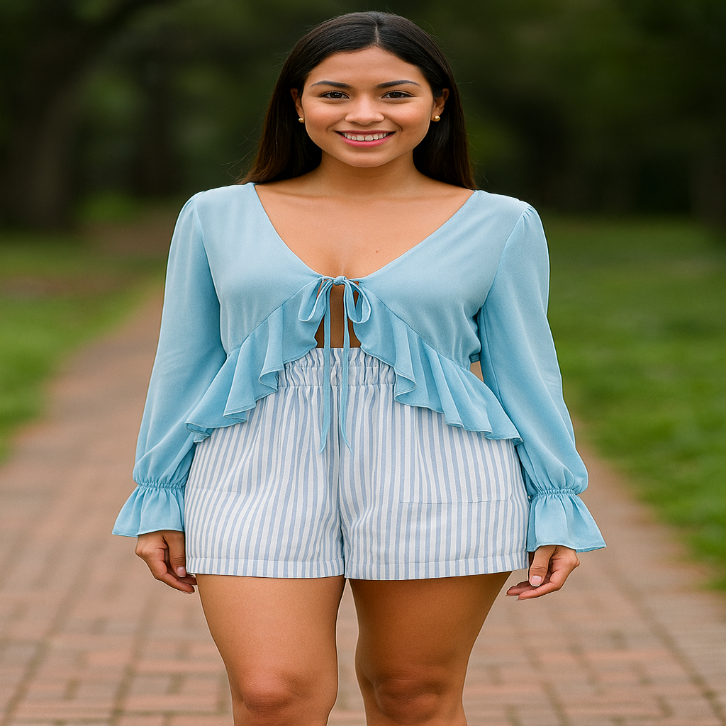 Shorts femininos de cintura alta com elástico e listras combinando 32