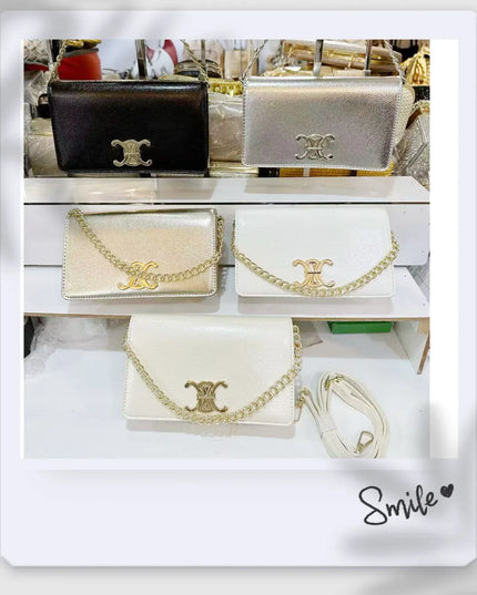 Bolsa de ombro com corrente dourada simples e elegante CC decoração de metal de alta qualidade 336