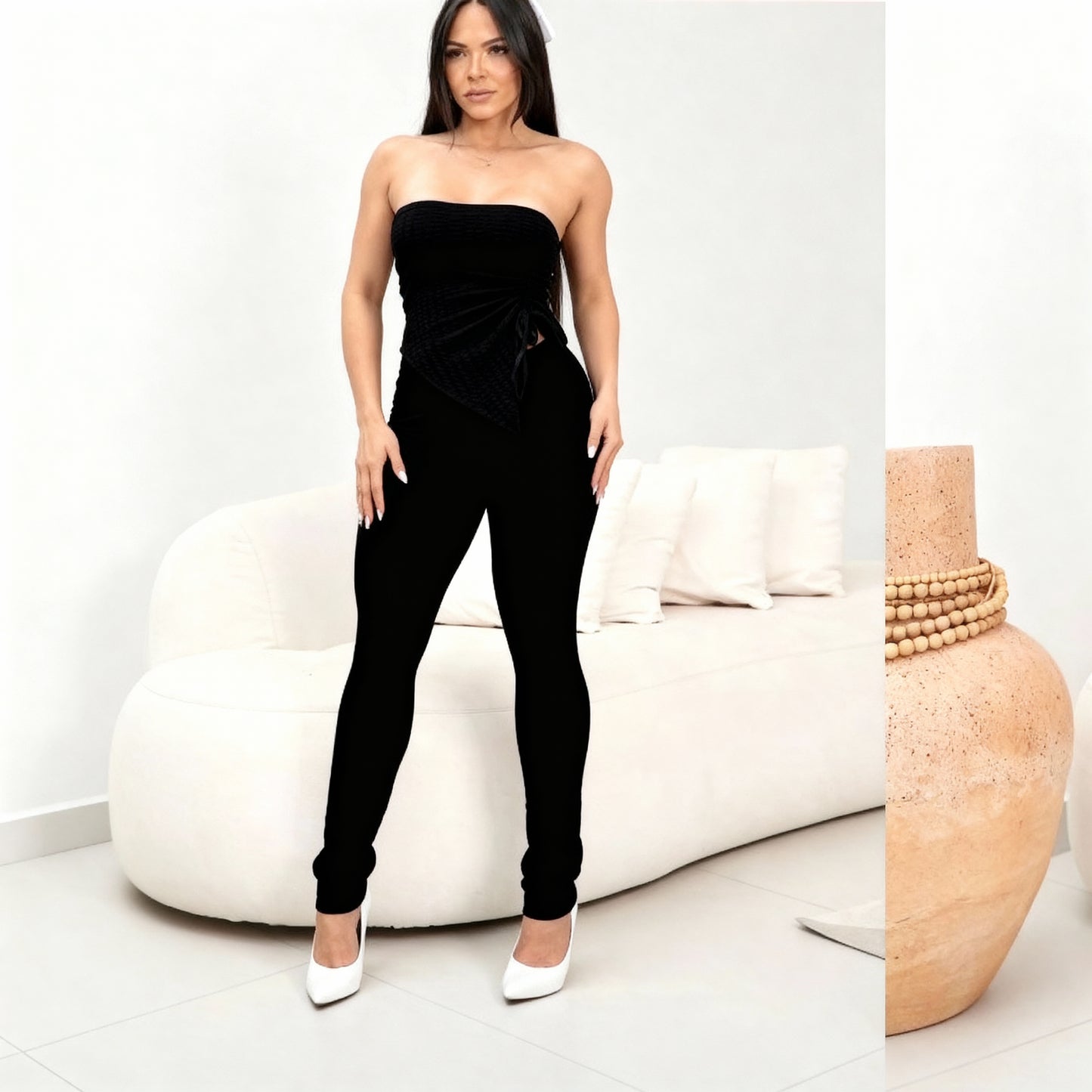 Conjunto de calça e blusa tomara que caia com bojo 95