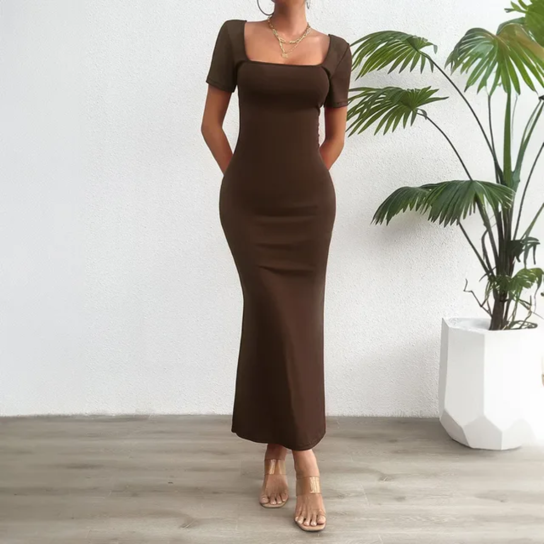 Gola Quadrada Bainha De Sereia Vestido Bodycon 149